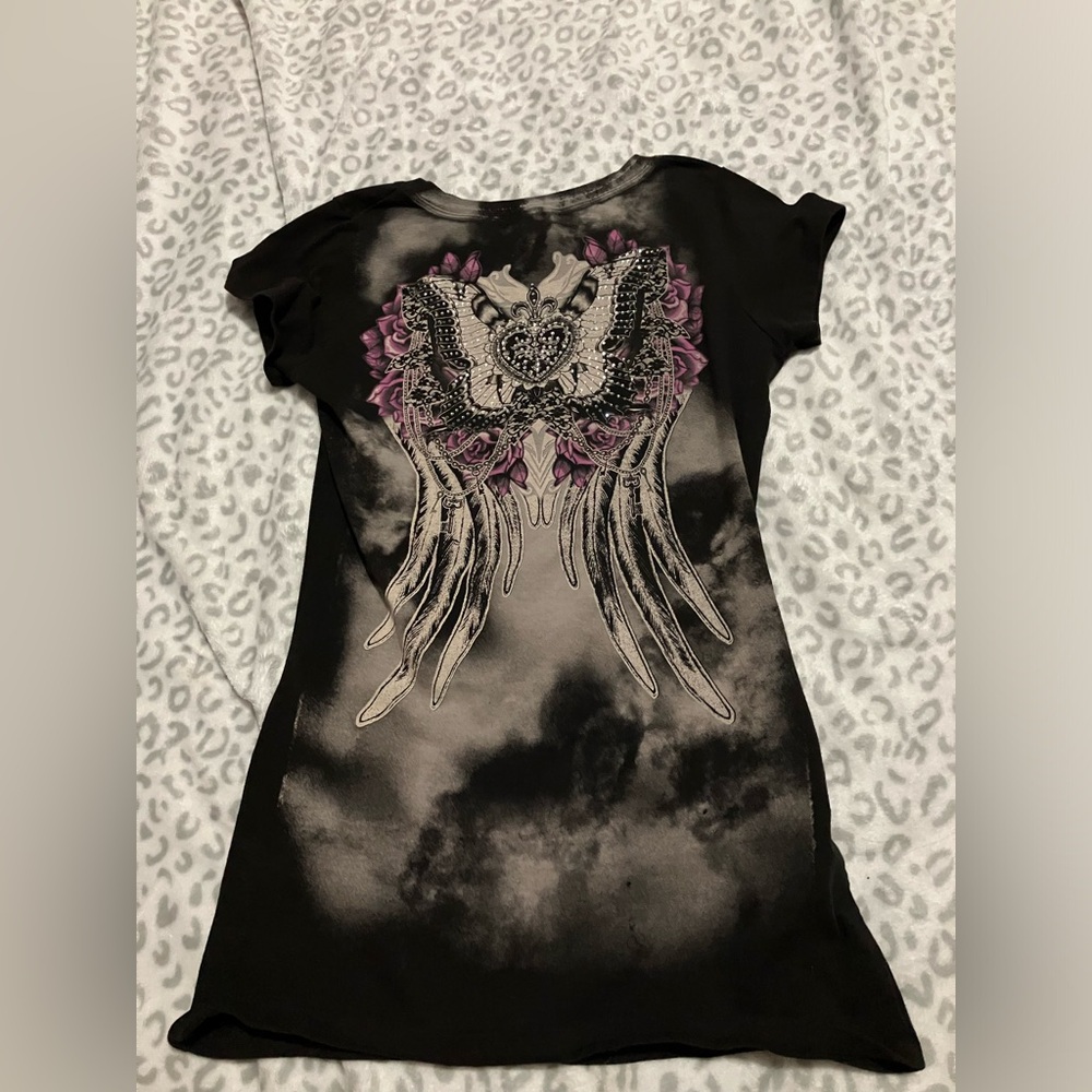Black and Silver Graphic Cap Sleeve Tee